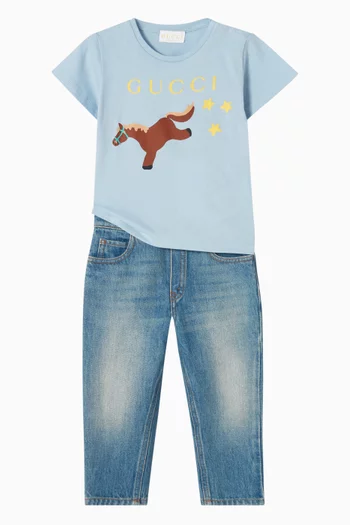 تي شيرت بطبعة شعار الماركة قطن