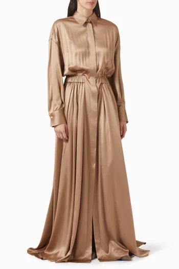 Monili Maxi Dress in Stretch Silk Satin