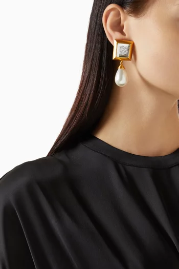 Crystal & Pearl Drop Clip-on Earrings in 22kt Gold-plated Brass