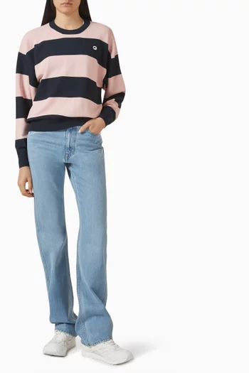 Boyfriend Belt-trim Jeans in Denim