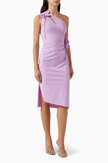 فستان بدرابيه غير متماثل وزهور بارزة