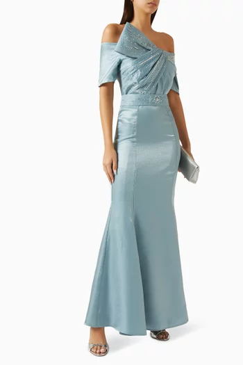 Bead-embellished Belted Dress in Organza