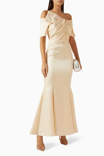 Bead-embellished Belted Dress in Organza