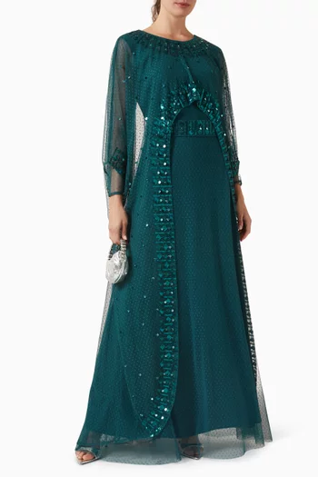 Sequin-embellished Belted Dress in Tulle
