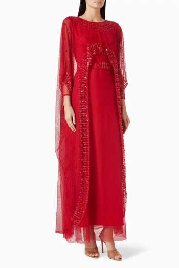 Sequin-embellished Belted Dress in Tulle