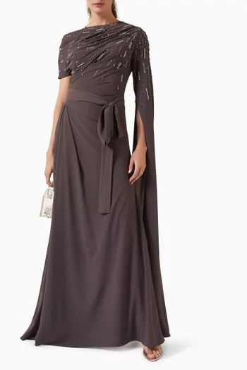 Bead-embellished Gathered Dress in Chiffon