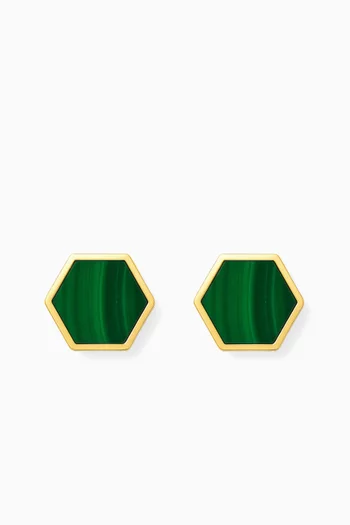 Hive Malachite Stud Earrings in 18kt Gold