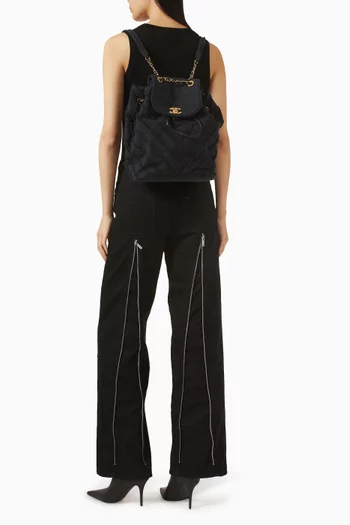 Medium Drawstring Patchwork Backpack in Denim