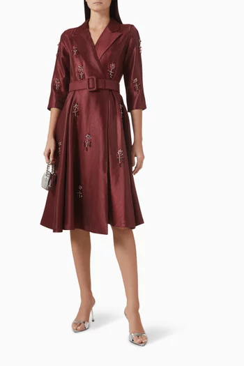 فستان مزين بتطريزات بالكريستال قطن