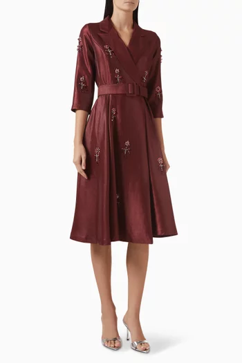 فستان مزين بتطريزات بالكريستال قطن