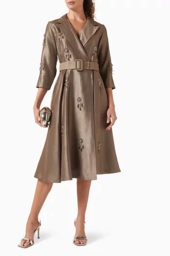 فستان مزين بتطريزات بالكريستال قطن