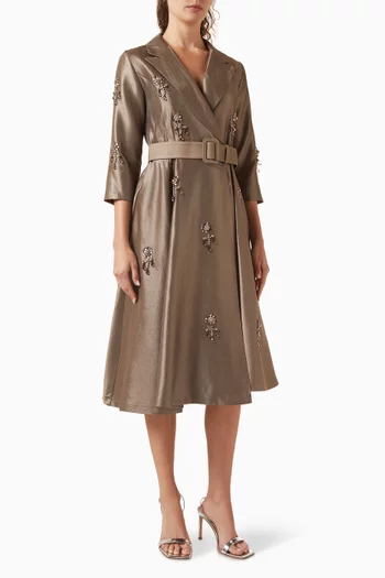 فستان مزين بتطريزات بالكريستال قطن