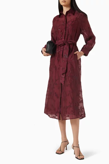 فستان متوسط الطول بنمط قميص ومطرز