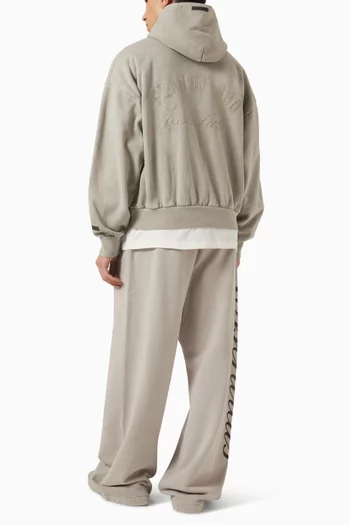 كنزة بغطاء رأس كلاسيكية بسحّاب كامل وتطريز صوف قطني