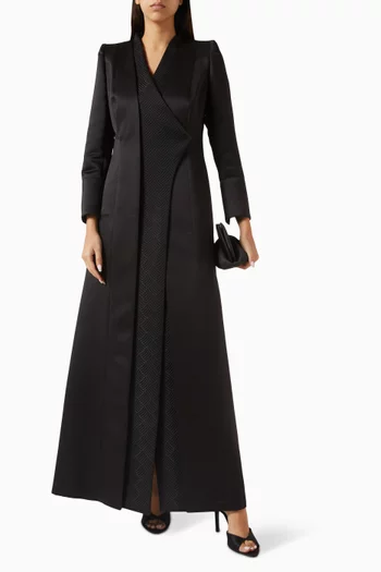 Jacquard-trim Coat Abaya