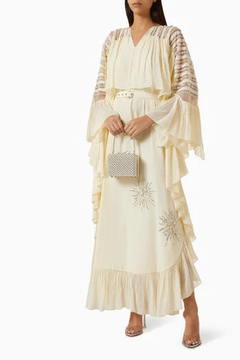 فستان بكشكش وحزام كريب هندي