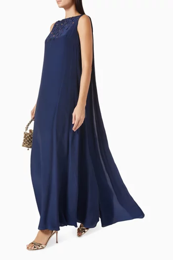 فستان سهرة بكاب وتطريزات كريب هندي