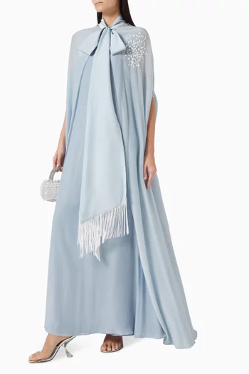 فستان بوشاح بشرّابات كريب