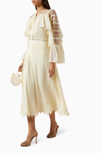 طقم قميص وتنورة مزين بتطريزات كريب هندي