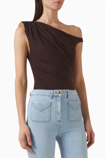 Embellished One-shoulder Bodysuit in Jersey