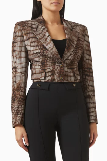 Alligator-print Crop Blazer in Crepe