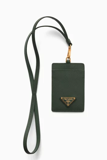 Triangle Logo Badge Holder in Saffiano Leather