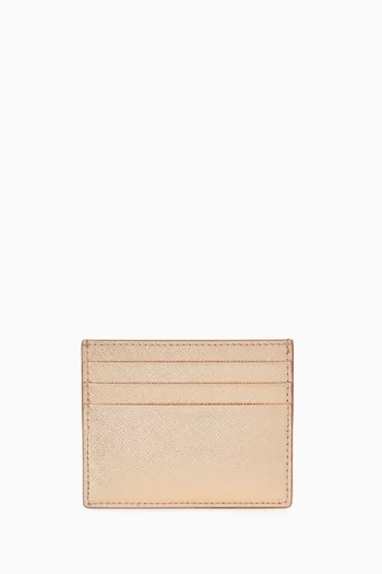 Triangle Logo Card Holder in Metallic Saffiano Leather