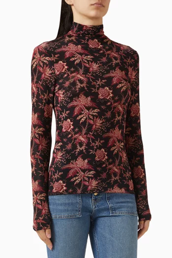 بلوزة أوريليا بياقة عالية ونقشة قماش رايون