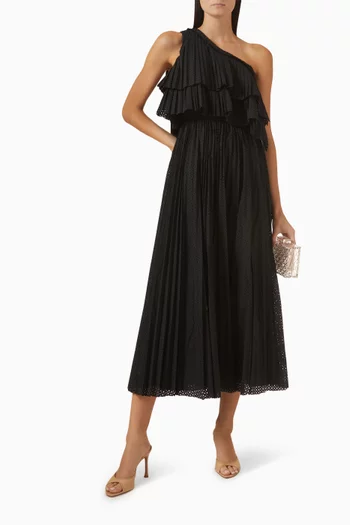 فستان أجنيتا بفتحة رقبة بكتف مكشوف قطن بوبلين