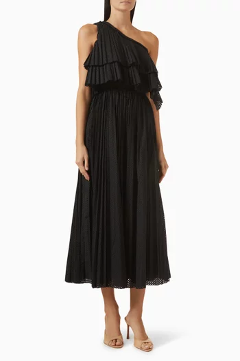 فستان أجنيتا بفتحة رقبة بكتف مكشوف قطن بوبلين