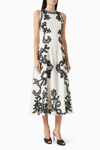 Sonali Embroidered Midi Dress in Cotton