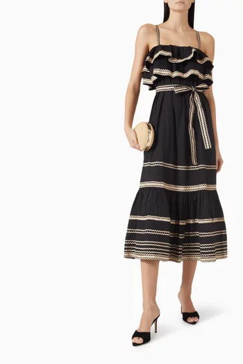 Lucian Tie-waist Midi Dress in Cotton-poplin