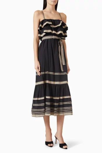 Lucian Tie-waist Midi Dress in Cotton-poplin