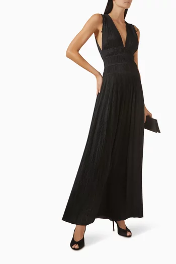 Tasneem V-neck Gown in Plissé Satin