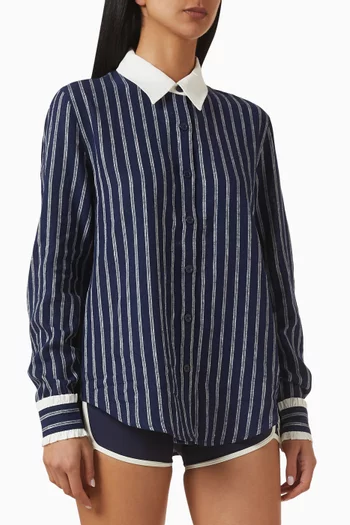 قميص بيليز بوبي بفتحة رقبة بياقة مزيج كتان