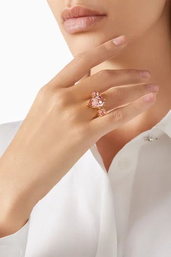 خاتم مرصع بكريستالات متعددة الأوجه نحاس بلون ذهبي