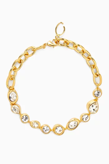 قلادة سلسلة بتصميم مطروق مرصع بأحجار نحاس بلون ذهبي