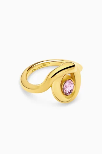 خاتم بتصميم بيضاوي مرصع بحجر الراين نحاس بلون ذهبي