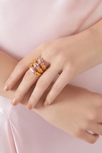 خاتم مرصع بثلاثة أحجار ماركيز نحاس بلون ذهبي