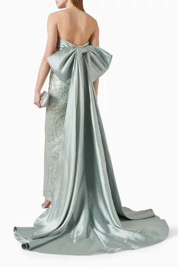 Embellished Bow Train Gown