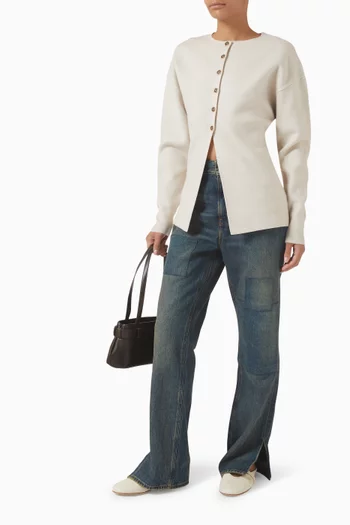 كارديغان بنمط سترة بأكمام منفوخة ومنسوج