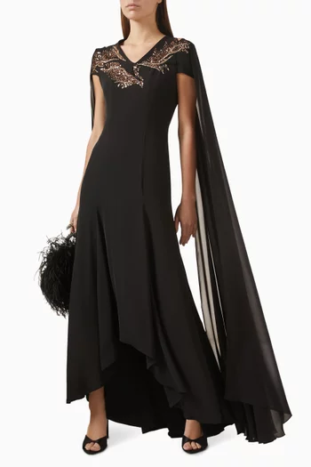 Sequin-embellished Gown in Crepe & Chiffon
