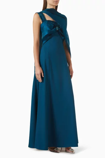 Shawl Dress in Crepe & Organza