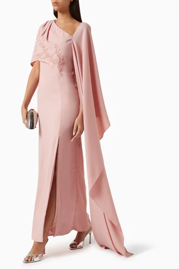 Draped Cape Dress in Crepe