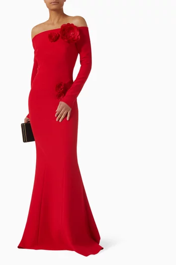 فستان روري طويل مزين بزهور كريب