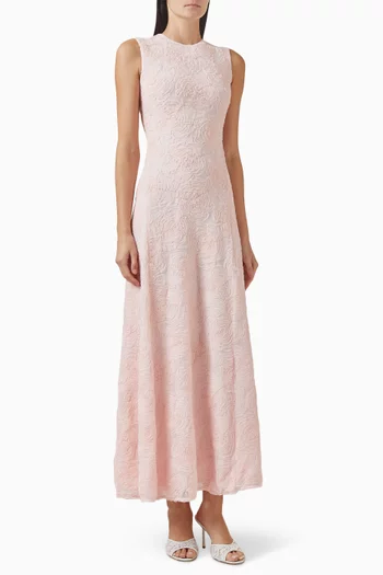 Floral-embroidered Dress in Mesh