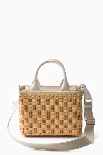 Medium Tote Bag in Wicker & Linen