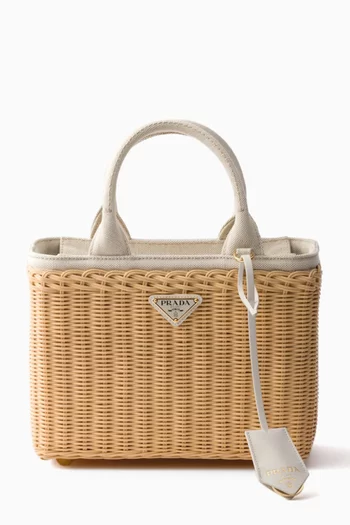 Medium Tote Bag in Wicker & Linen