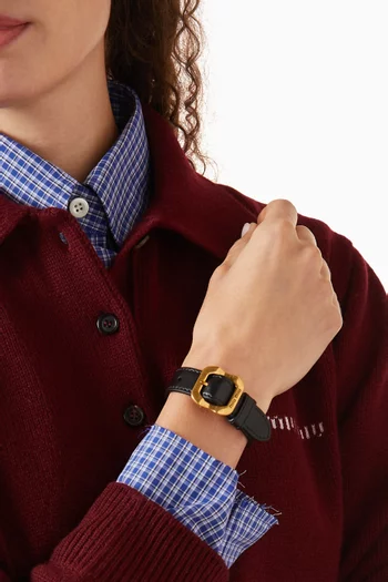 Logo Bracelet in Gold-tone Brass & Leather