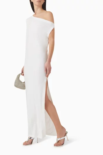 Drop-shoulder Slit Dress in Poly Lycra